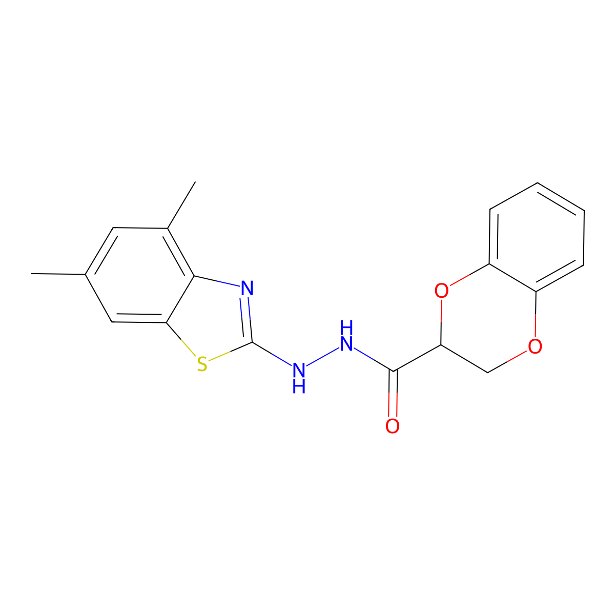 N'-(4,6-dimethyl-1,3-benzothiazol-2-yl)-2,3-dihydro-1,4-benzodioxine-2-carbohydrazide molecular structure, CAS 851987-42-3