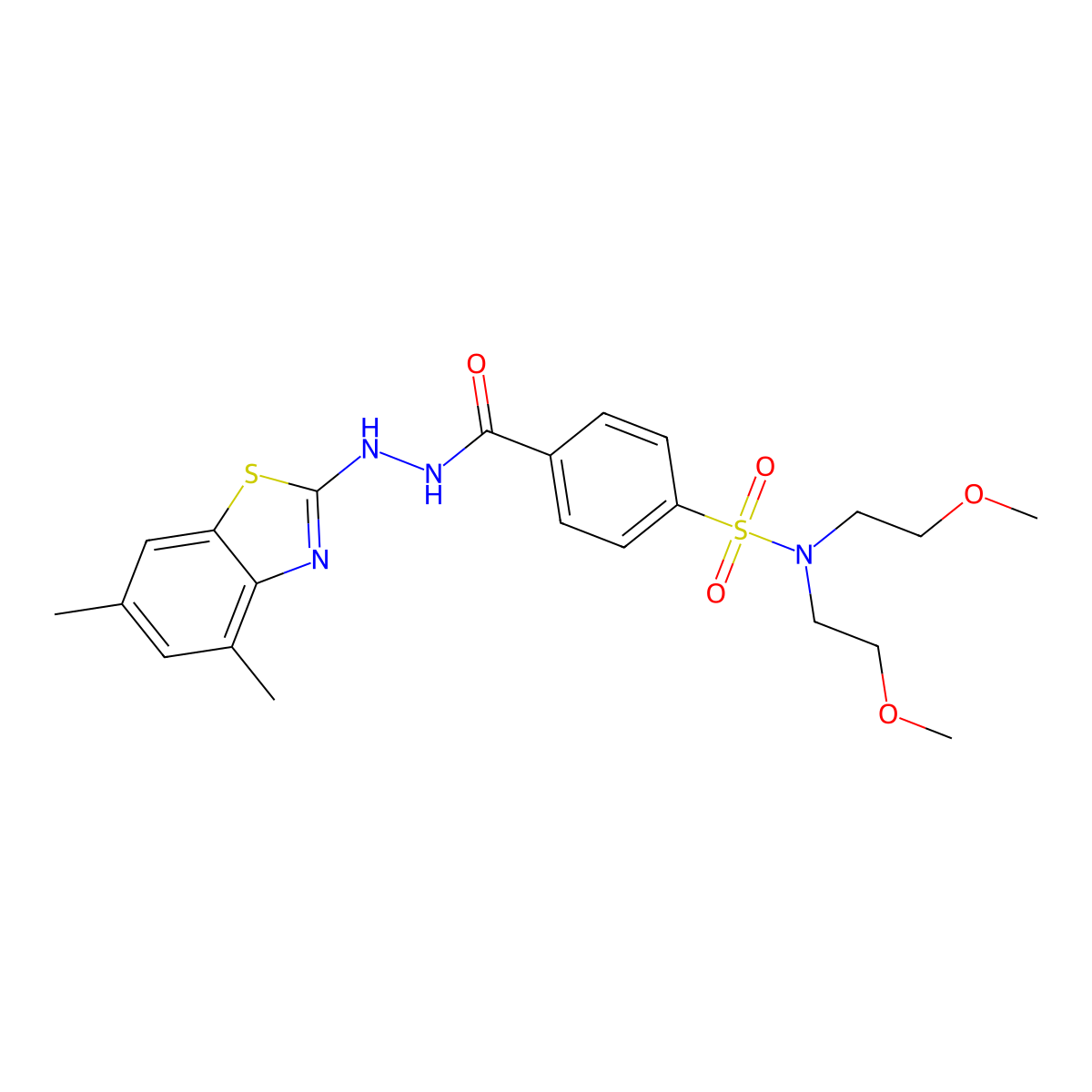 4-(2-(4,6-dimethylbenzo[d]thiazol-2-yl)hydrazinecarbonyl)-N,N-bis(2-methoxyethyl)benzenesulfonamide molecular structure, CAS 851987-44-5