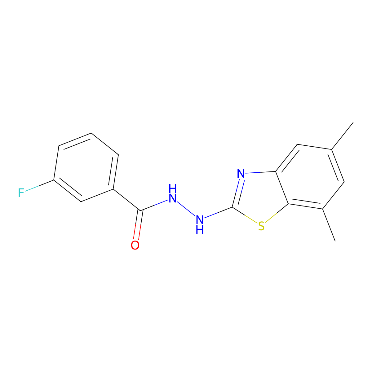 N'-(5,7-dimethyl-1,3-benzothiazol-2-yl)-3-fluorobenzohydrazide molecular structure, CAS 851987-48-9
