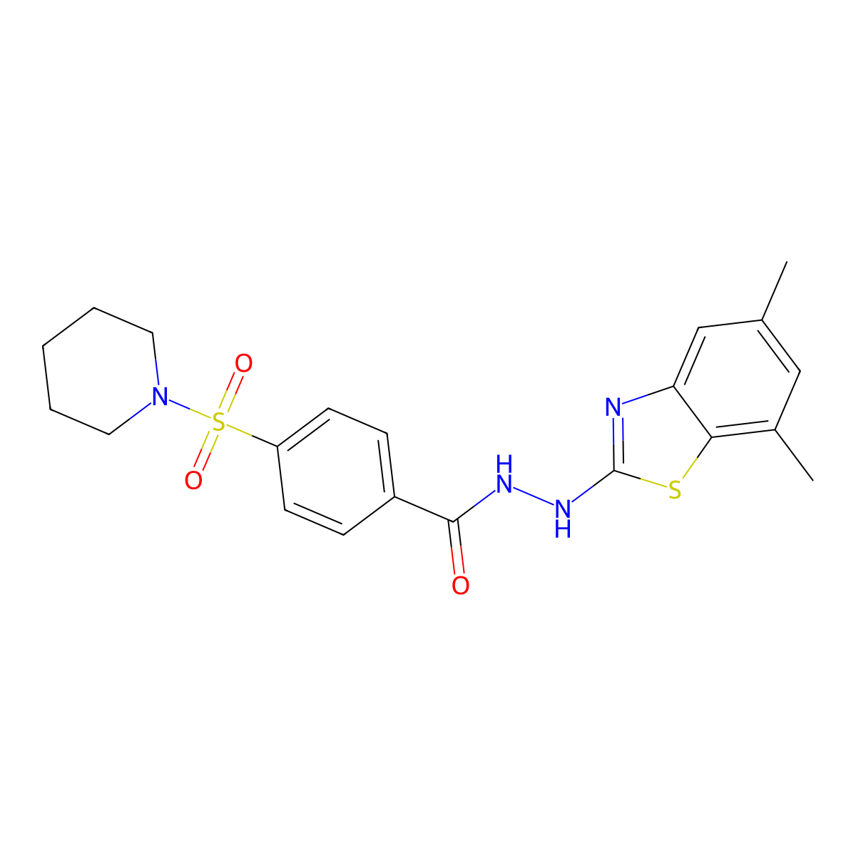 N'-(5,7-dimethylbenzo[d]thiazol-2-yl)-4-(piperidin-1-ylsulfonyl)benzohydrazide molecular structure, CAS 851987-51-4