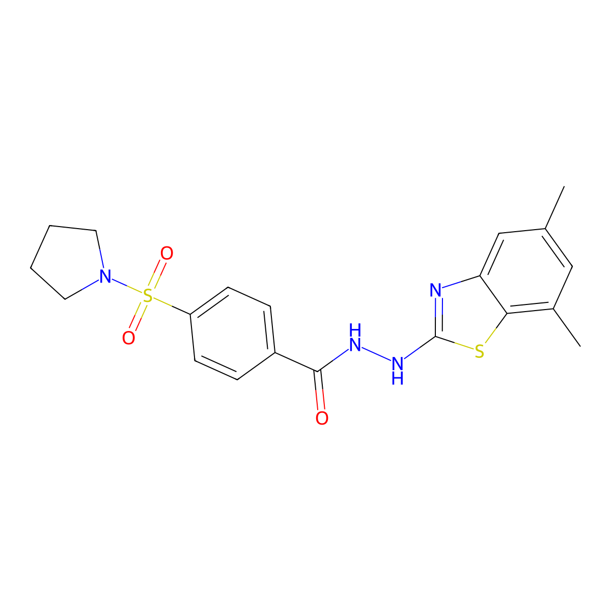 N'-(5,7-dimethylbenzo[d]thiazol-2-yl)-4-(pyrrolidin-1-ylsulfonyl)benzohydrazide molecular structure, CAS 851987-53-6