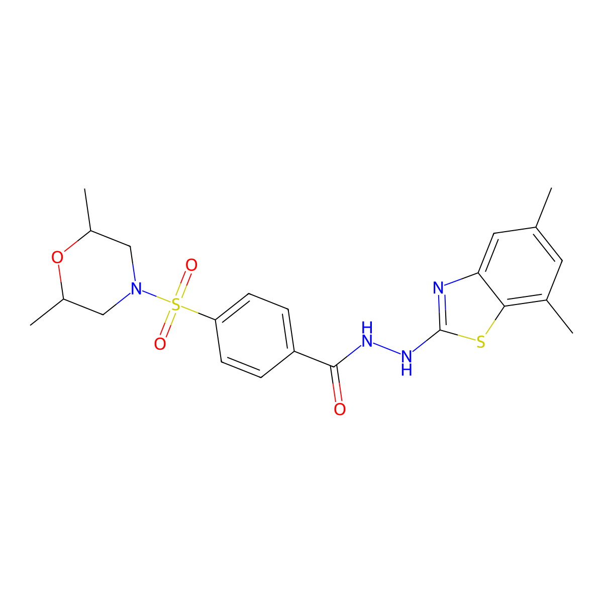 N'-(5,7-dimethylbenzo[d]thiazol-2-yl)-4-((2,6-dimethylmorpholino)sulfonyl)benzohydrazide molecular structure, CAS 851987-57-0