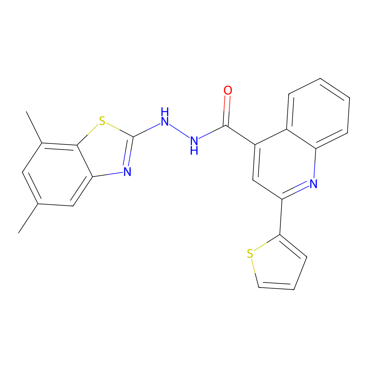 N'-(5,7-dimethylbenzo[d]thiazol-2-yl)-2-(thiophen-2-yl)quinoline-4-carbohydrazide molecular structure, CAS 851987-58-1