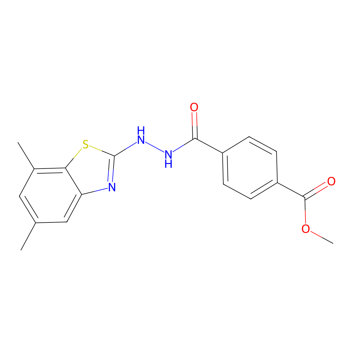 Methyl 4-(2-(5,7-dimethylbenzo[d]thiazol-2-yl)hydrazinecarbonyl)benzoate molecular structure, CAS 851987-59-2