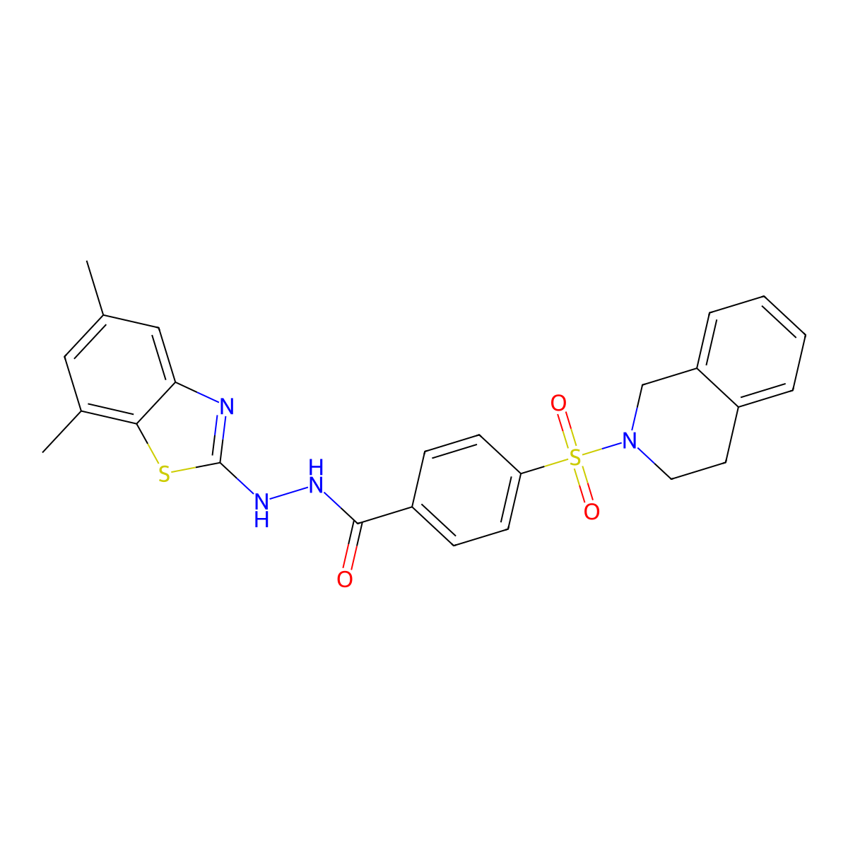 4-((3,4-dihydroisoquinolin-2(1H)-yl)sulfonyl)-N'-(5,7-dimethylbenzo[d]thiazol-2-yl)benzohydrazide molecular structure, CAS 851987-60-5