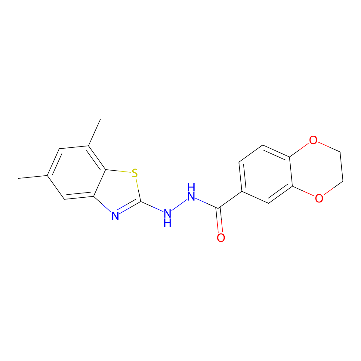 N'-(5,7-dimethyl-1,3-benzothiazol-2-yl)-2,3-dihydro-1,4-benzodioxine-6-carbohydrazide molecular structure, CAS 851987-62-7
