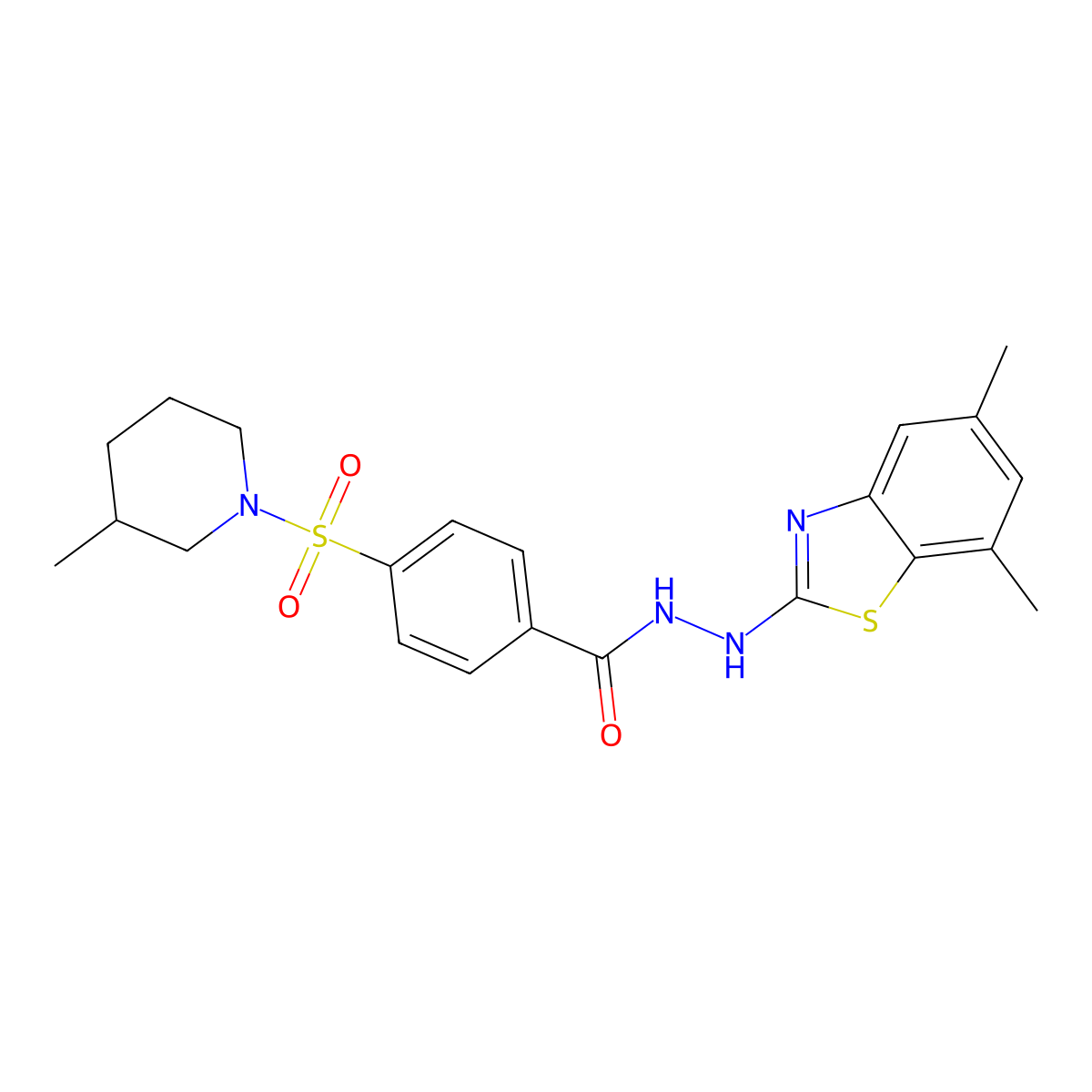 N'-(5,7-dimethylbenzo[d]thiazol-2-yl)-4-((3-methylpiperidin-1-yl)sulfonyl)benzohydrazide molecular structure, CAS 851987-64-9