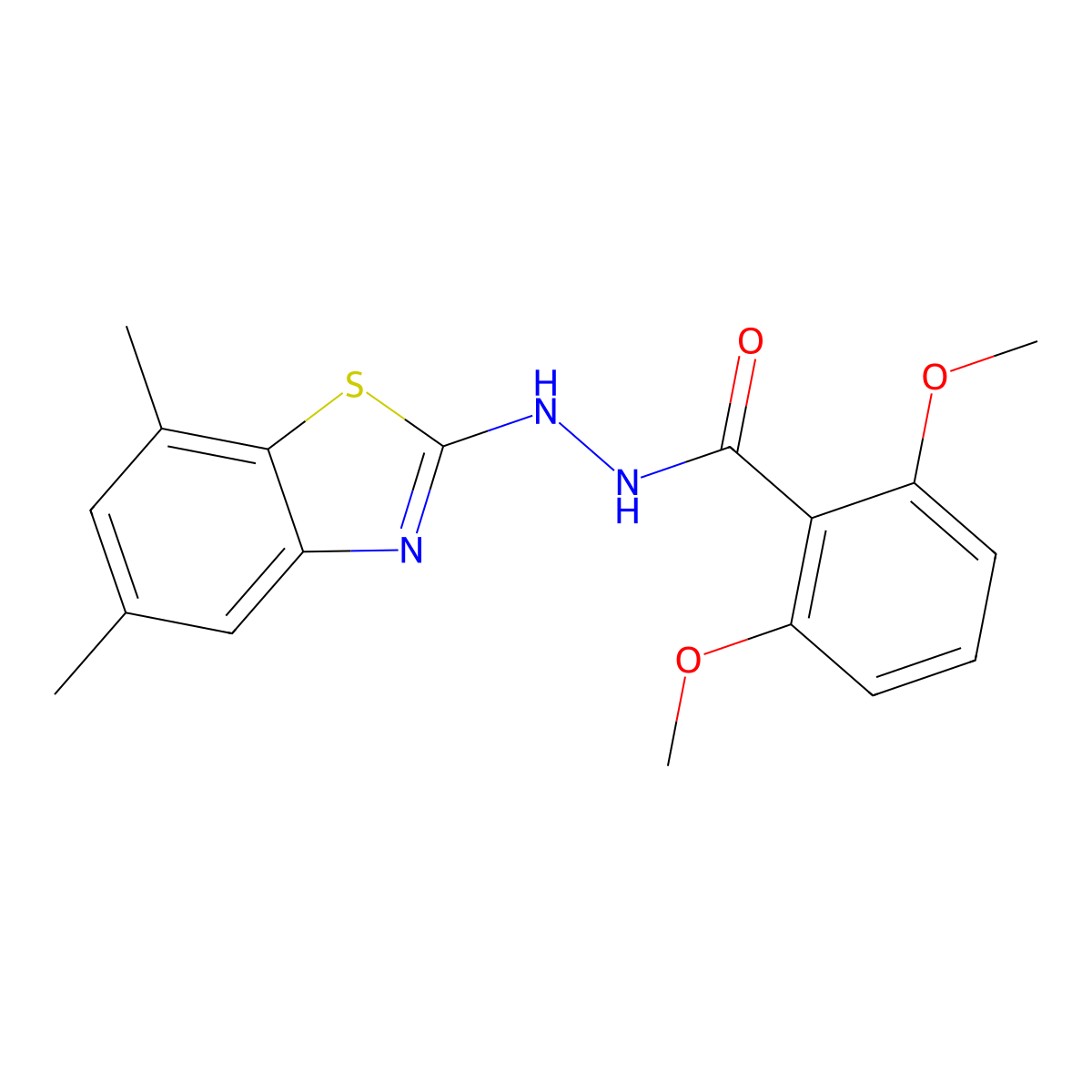 N'-(5,7-dimethyl-1,3-benzothiazol-2-yl)-2,6-dimethoxybenzohydrazide molecular structure, CAS 851987-66-1