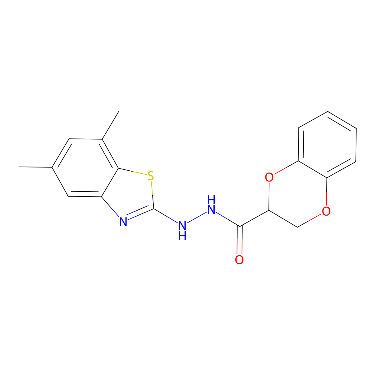 N'-(5,7-dimethylbenzo[d]thiazol-2-yl)-2,3-dihydrobenzo[b][1,4]dioxine-2-carbohydrazide molecular structure, CAS 851987-67-2