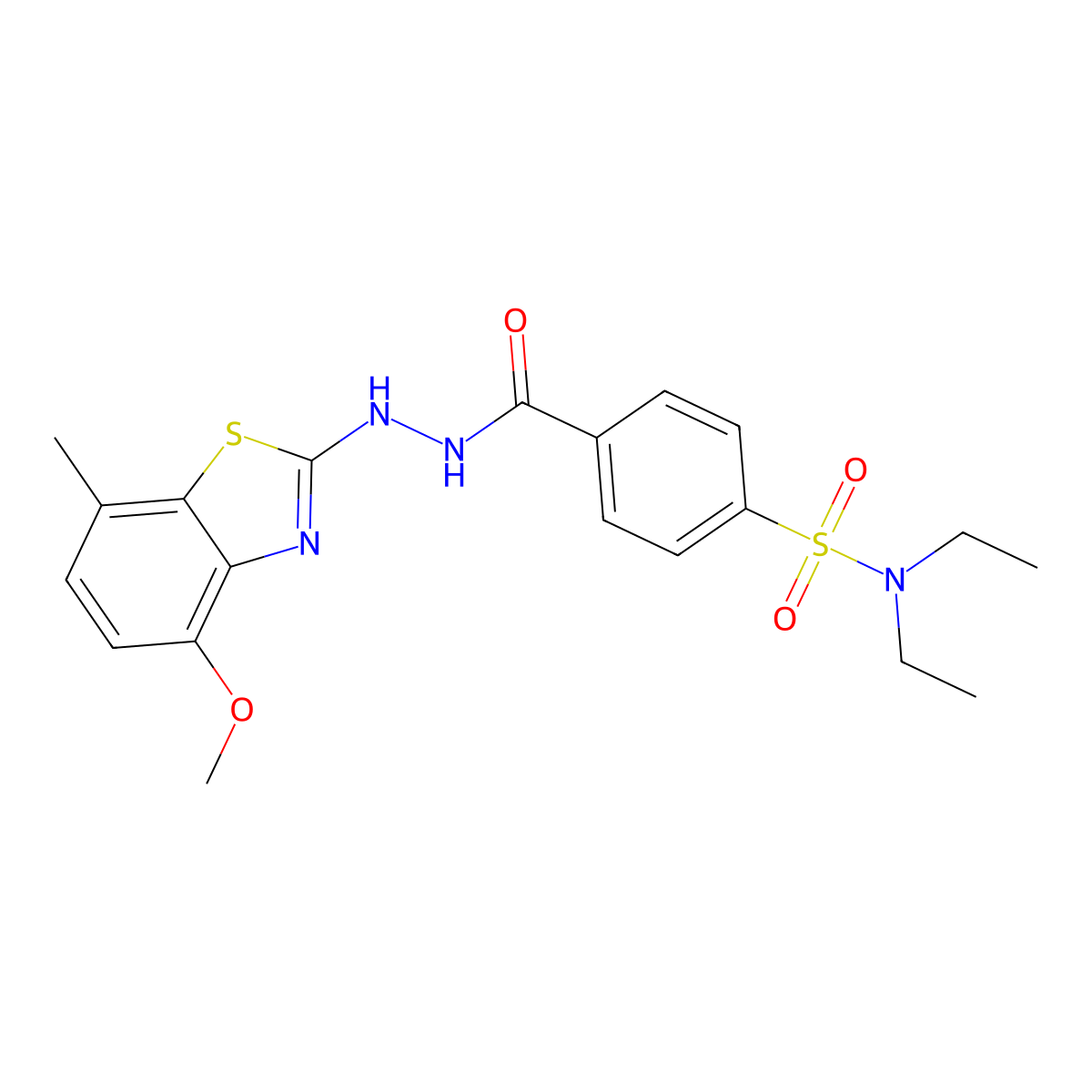 N,N-diethyl-4-(2-(4-methoxy-7-methylbenzo[d]thiazol-2-yl)hydrazinecarbonyl)benzenesulfonamide molecular structure, CAS 851987-70-7