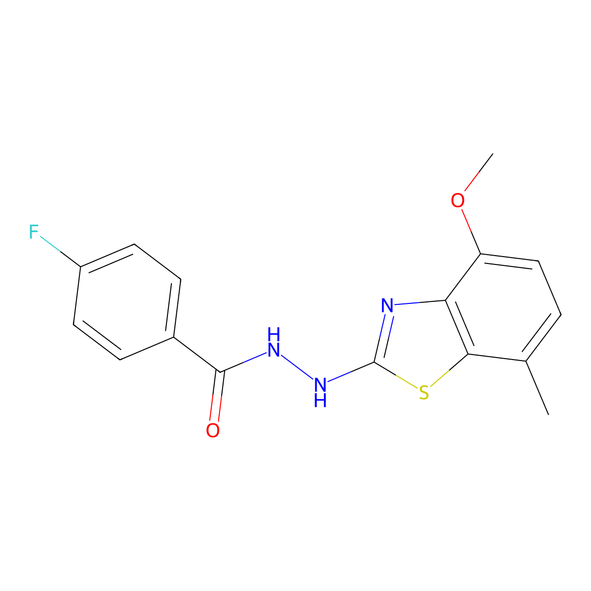 4-fluoro-N'-(4-methoxy-7-methyl-1,3-benzothiazol-2-yl)benzohydrazide molecular structure, CAS 851987-71-8