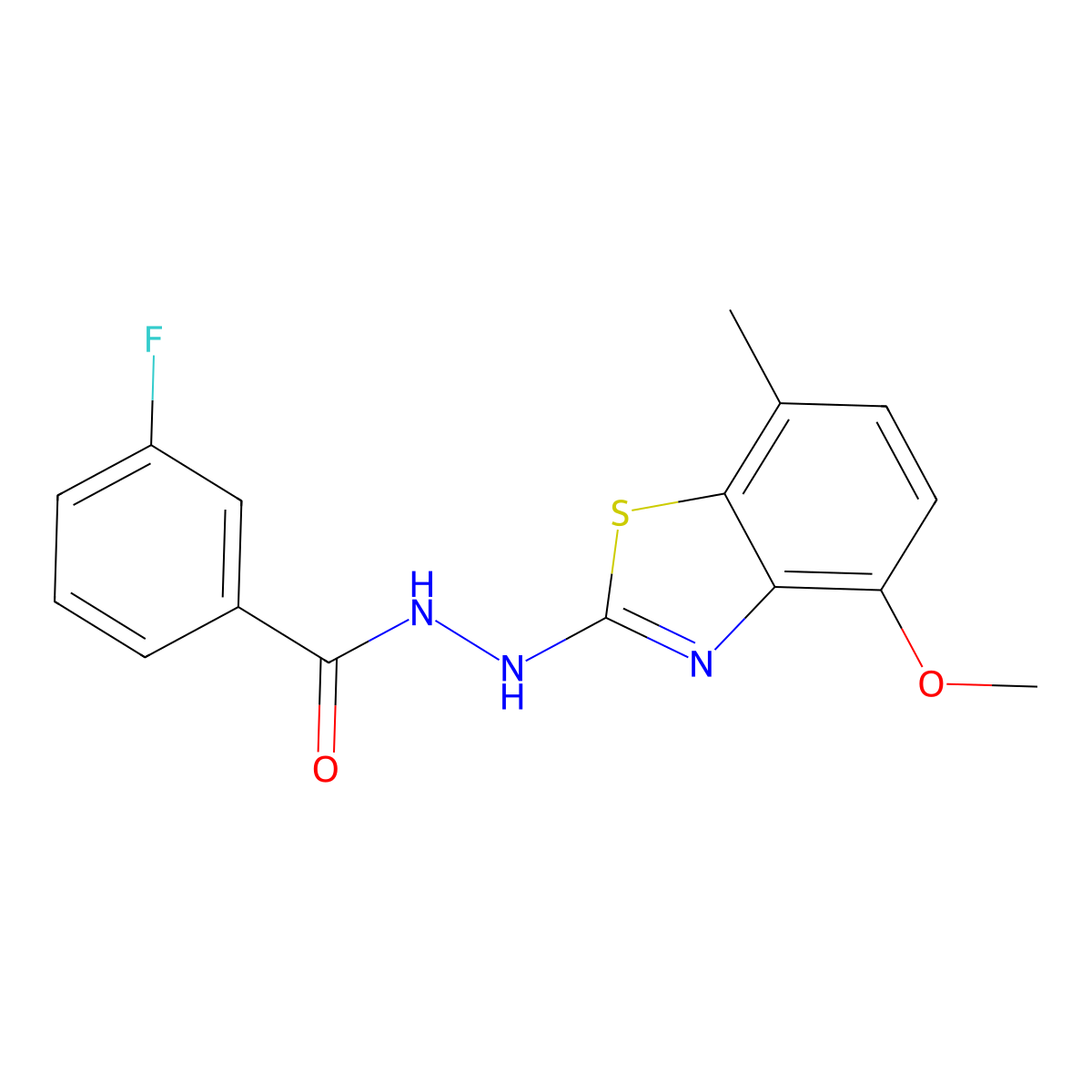 3-fluoro-N'-(4-methoxy-7-methyl-1,3-benzothiazol-2-yl)benzohydrazide molecular structure, CAS 851987-72-9