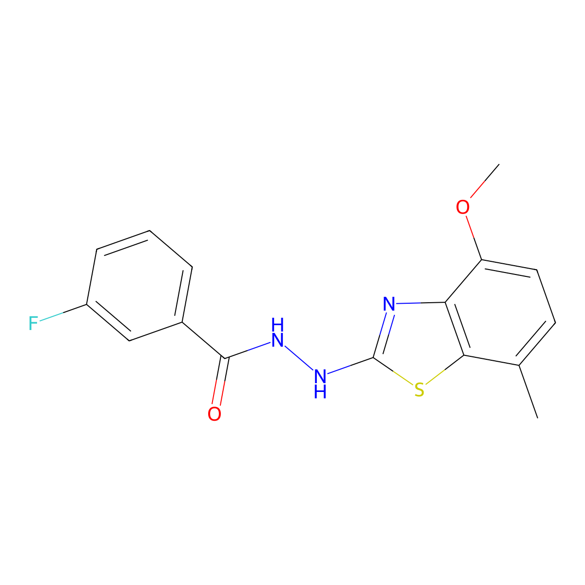 3-fluoro-N'-(4-methoxy-7-methyl-1,3-benzothiazol-2-yl)benzohydrazide molecular structure, CAS 851987-72-9