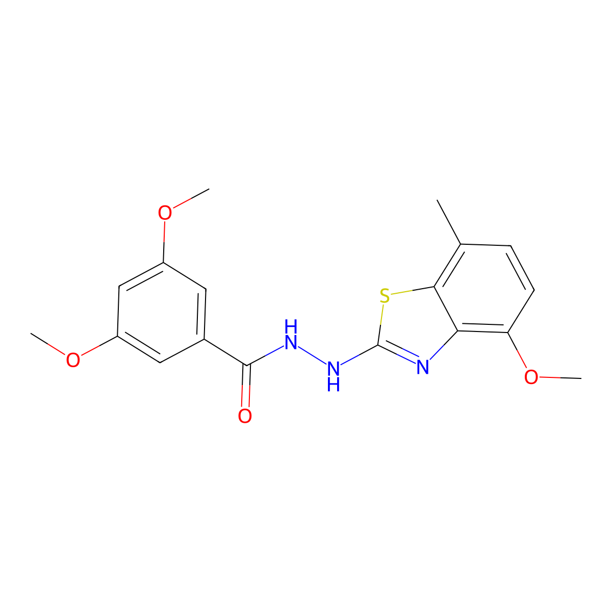 3,5-dimethoxy-N'-(4-methoxy-7-methyl-1,3-benzothiazol-2-yl)benzohydrazide molecular structure, CAS 851987-74-1