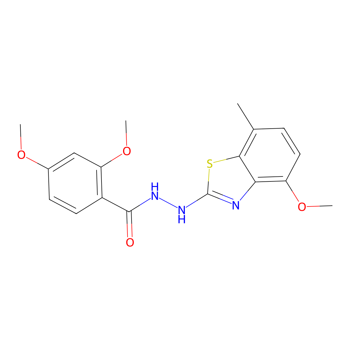2,4-dimethoxy-N'-(4-methoxy-7-methyl-1,3-benzothiazol-2-yl)benzohydrazide molecular structure, CAS 851987-75-2