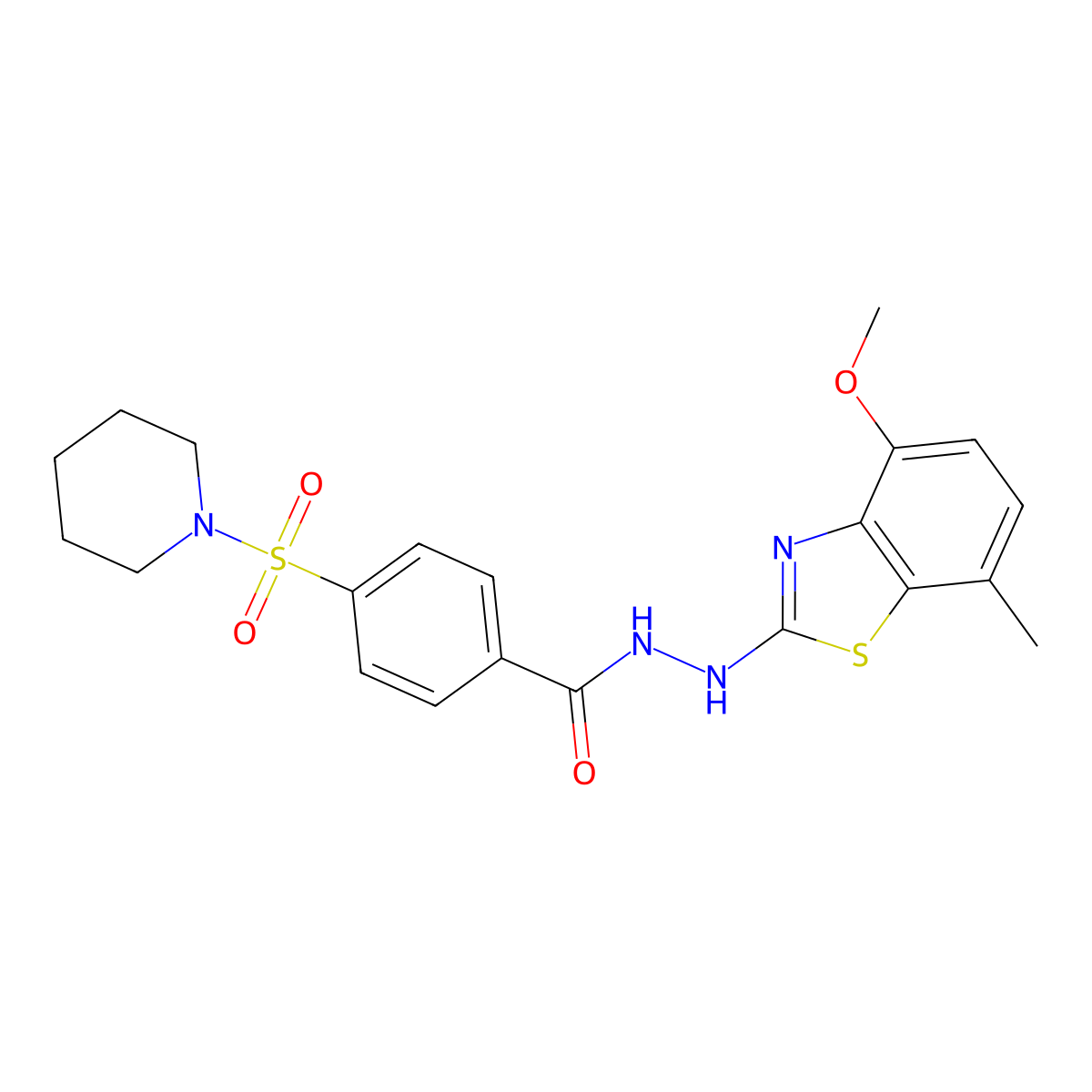 N'-(4-methoxy-7-methylbenzo[d]thiazol-2-yl)-4-(piperidin-1-ylsulfonyl)benzohydrazide molecular structure, CAS 851987-76-3