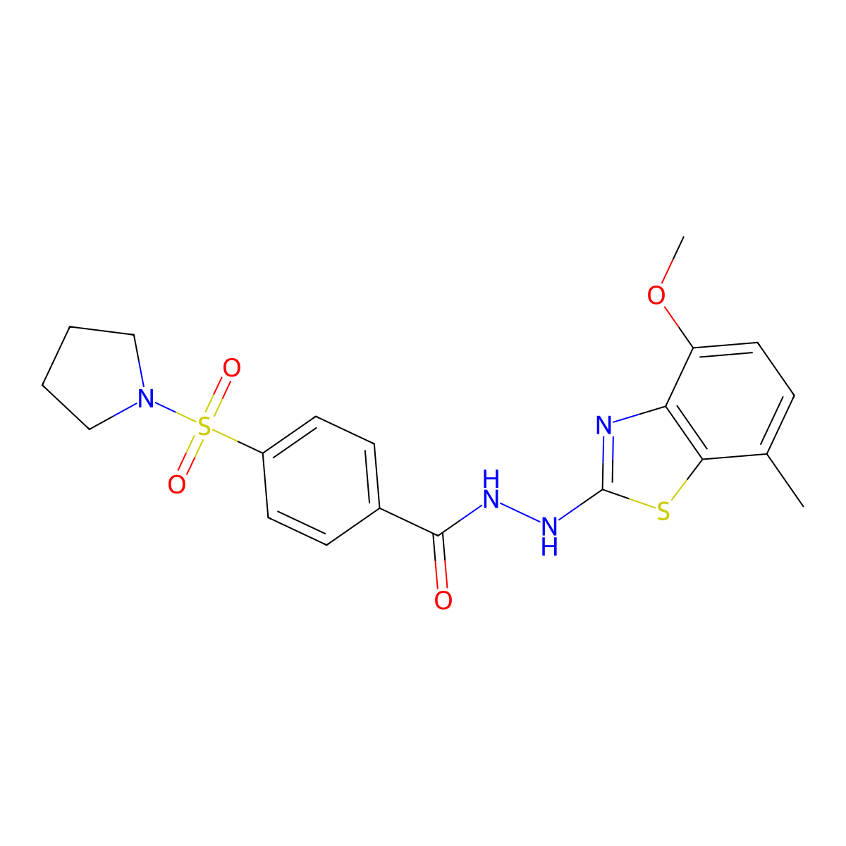 N'-(4-methoxy-7-methylbenzo[d]thiazol-2-yl)-4-(pyrrolidin-1-ylsulfonyl)benzohydrazide molecular structure, CAS 851987-78-5