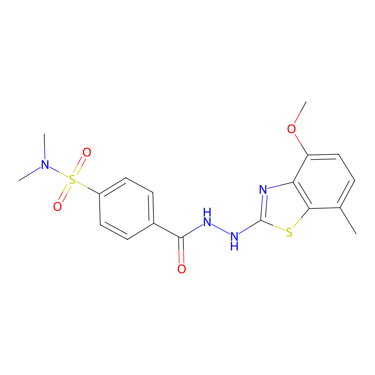 4-(2-(4-methoxy-7-methylbenzo[d]thiazol-2-yl)hydrazinecarbonyl)-N,N-dimethylbenzenesulfonamide molecular structure, CAS 851987-79-6