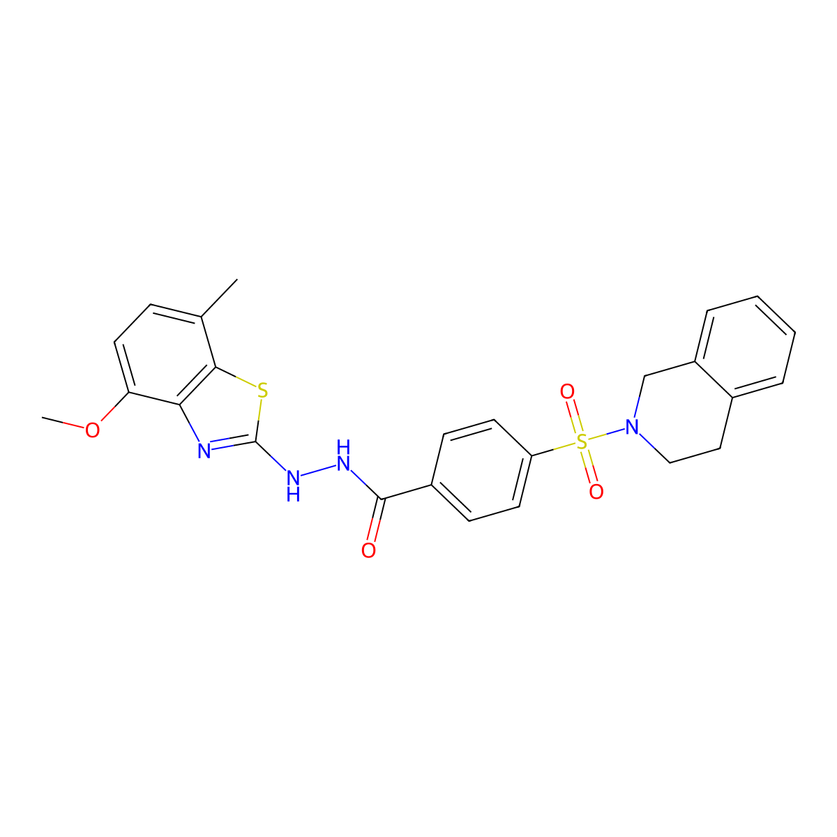 4-((3,4-dihydroisoquinolin-2(1H)-yl)sulfonyl)-N'-(4-methoxy-7-methylbenzo[d]thiazol-2-yl)benzohydrazide molecular structure, CAS 851987-82-1