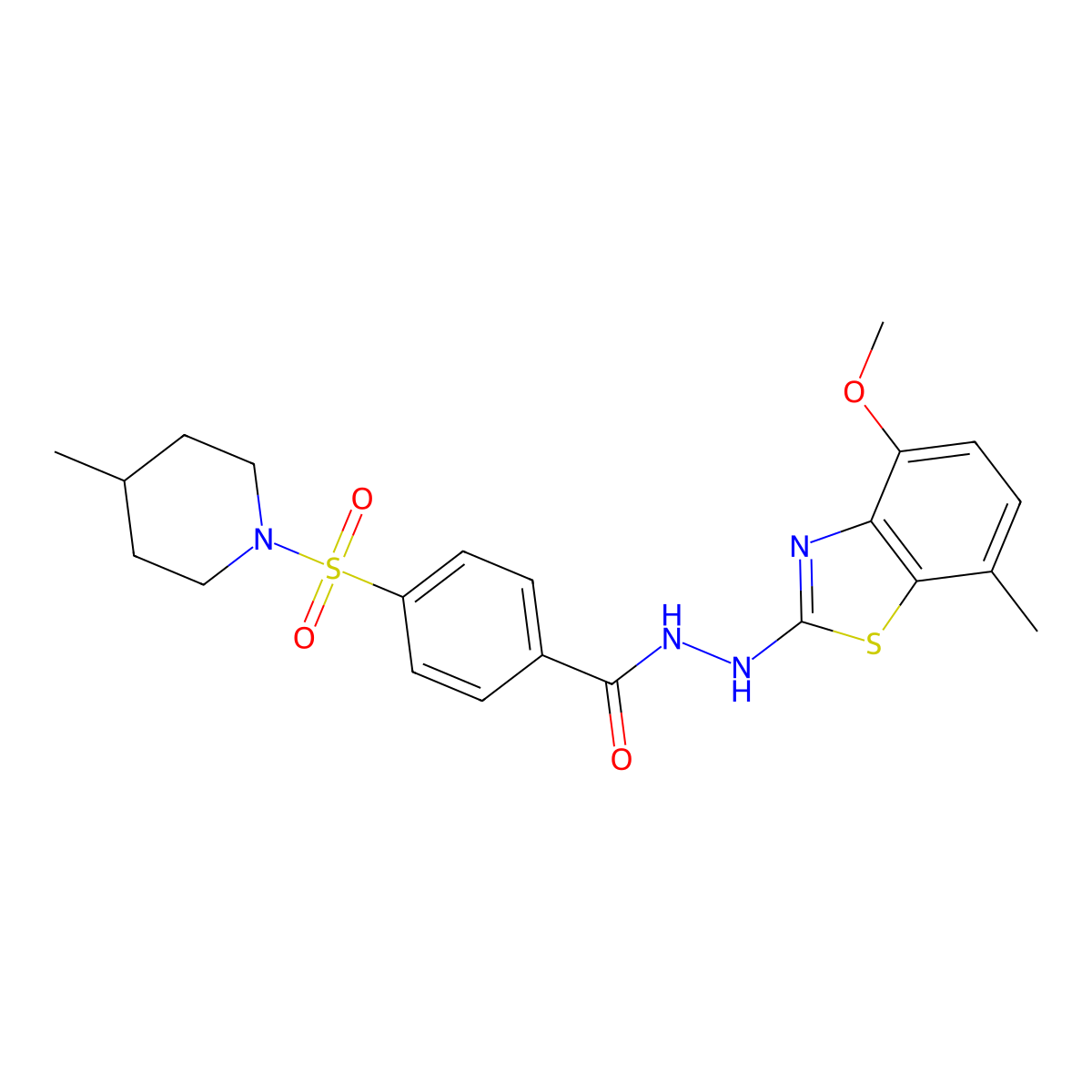 N'-(4-methoxy-7-methylbenzo[d]thiazol-2-yl)-4-((4-methylpiperidin-1-yl)sulfonyl)benzohydrazide molecular structure, CAS 851987-85-4