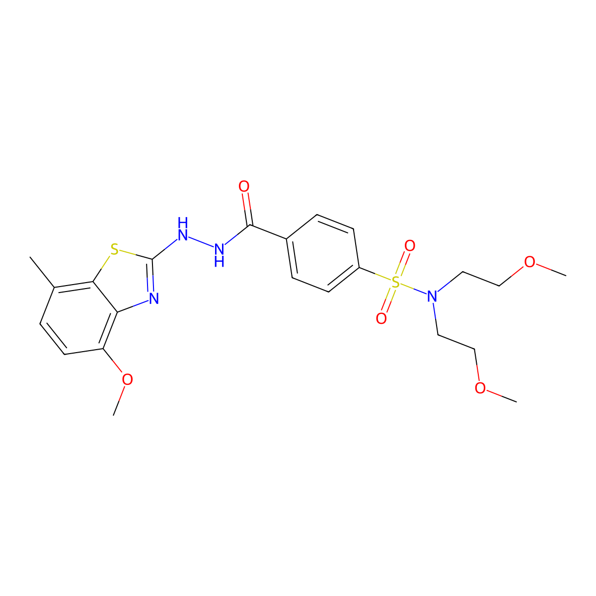 4-(2-(4-methoxy-7-methylbenzo[d]thiazol-2-yl)hydrazinecarbonyl)-N,N-bis(2-methoxyethyl)benzenesulfonamide molecular structure, CAS 851987-88-7