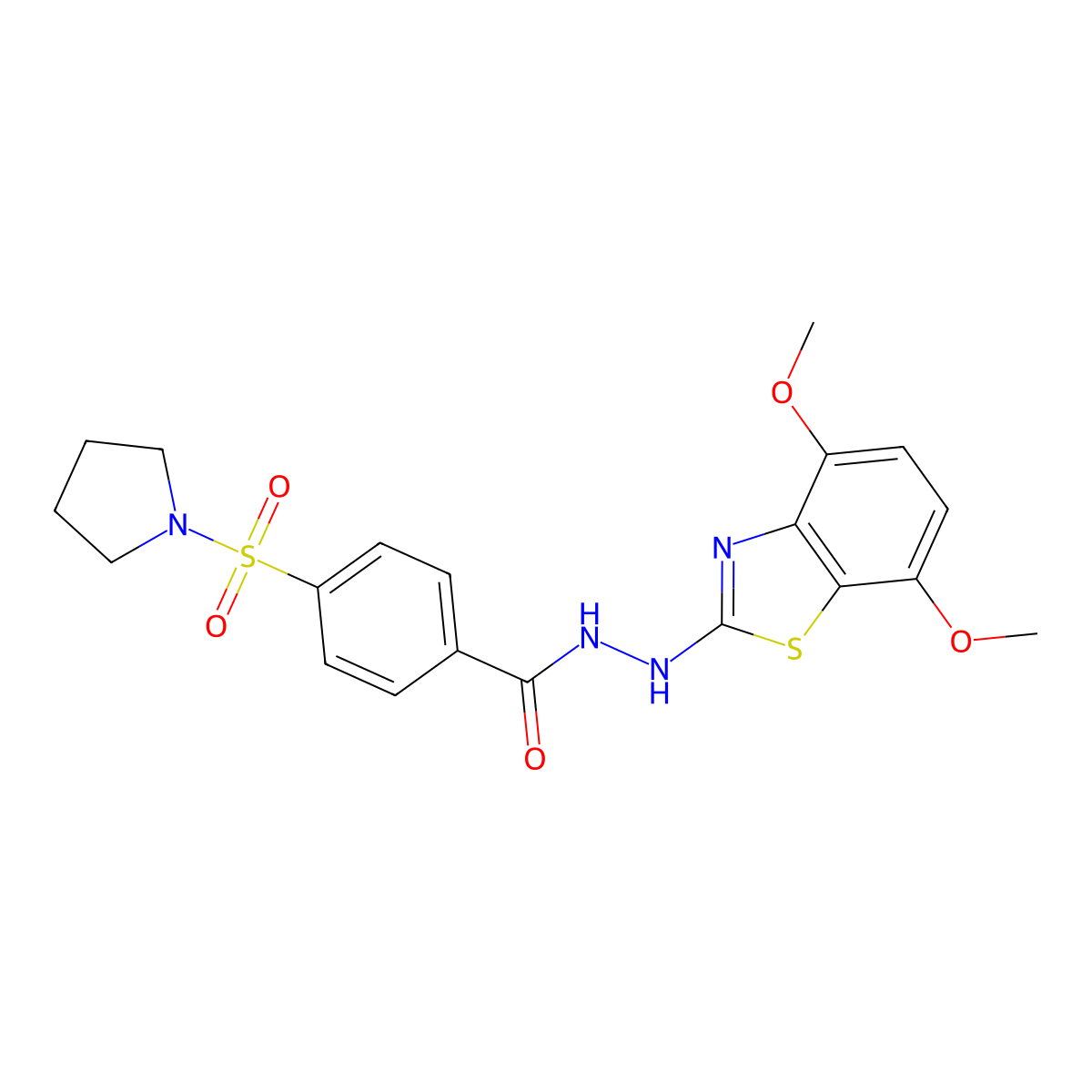 N'-(4,7-dimethoxybenzo[d]thiazol-2-yl)-4-(pyrrolidin-1-ylsulfonyl)benzohydrazide molecular structure, CAS 851987-98-9