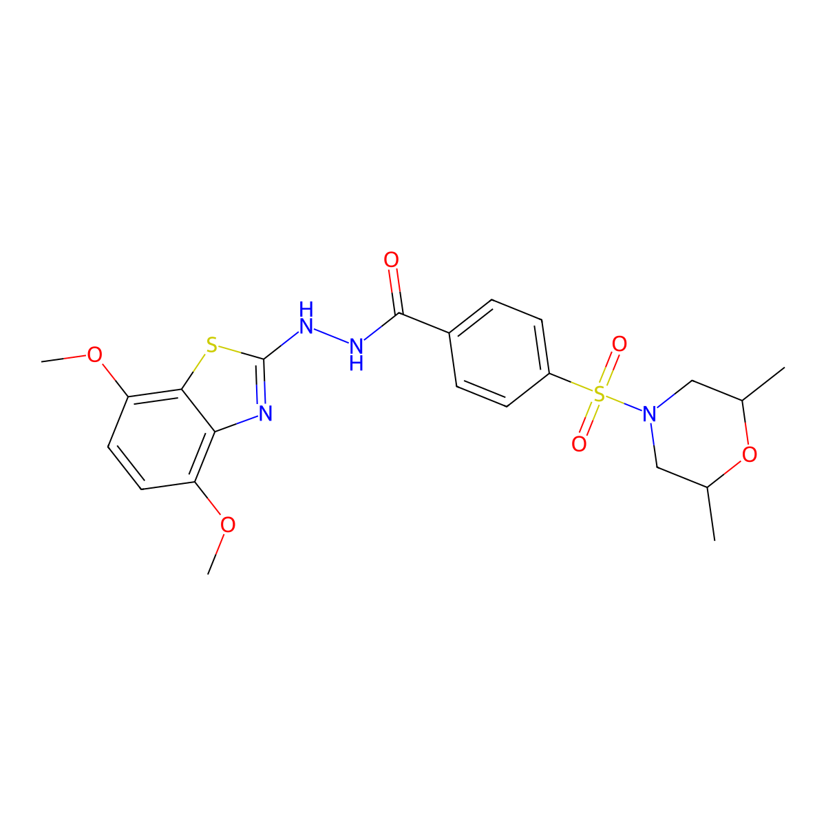 N'-(4,7-dimethoxybenzo[d]thiazol-2-yl)-4-((2,6-dimethylmorpholino)sulfonyl)benzohydrazide molecular structure, CAS 851988-02-8