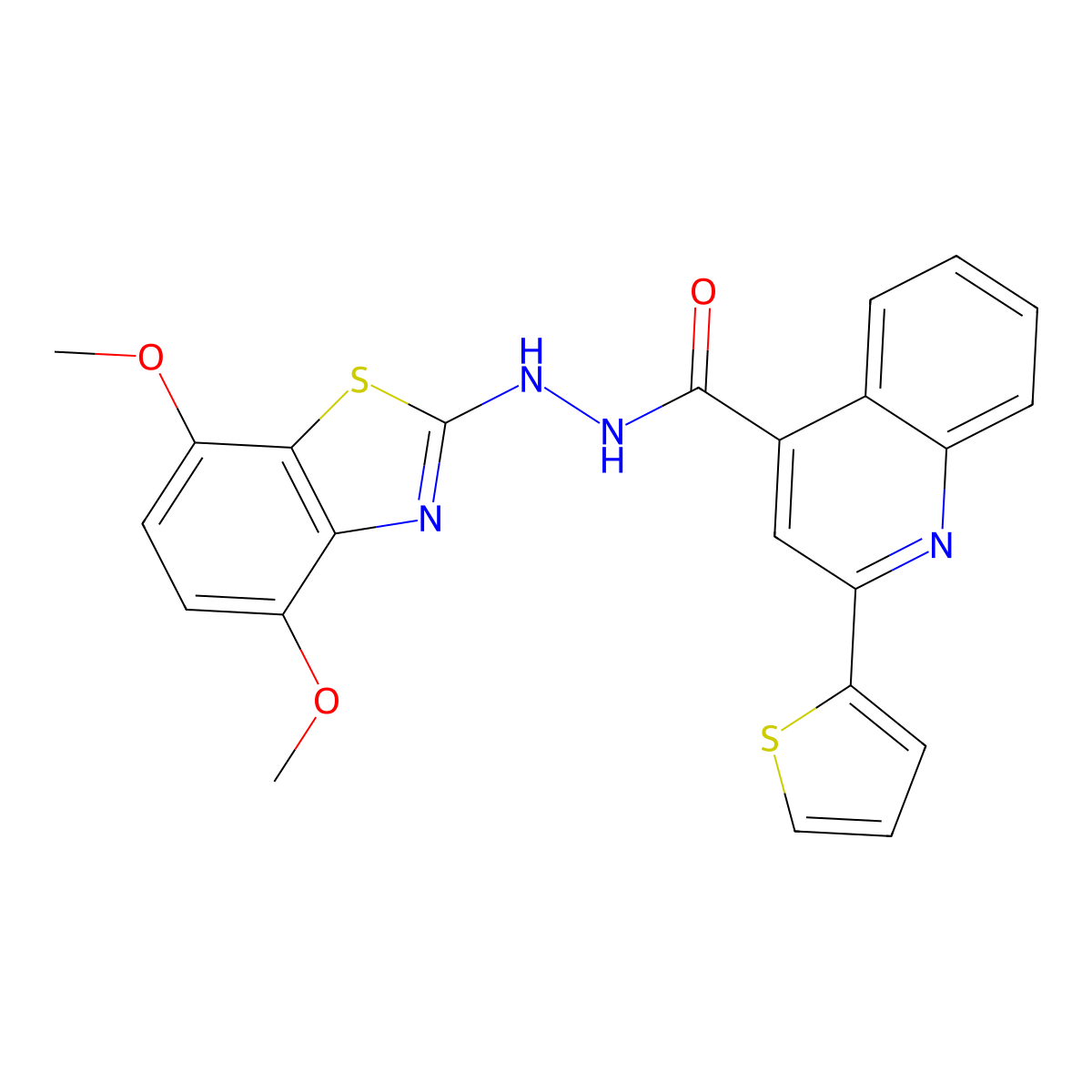 N'-(4,7-dimethoxybenzo[d]thiazol-2-yl)-2-(thiophen-2-yl)quinoline-4-carbohydrazide molecular structure, CAS 851988-03-9