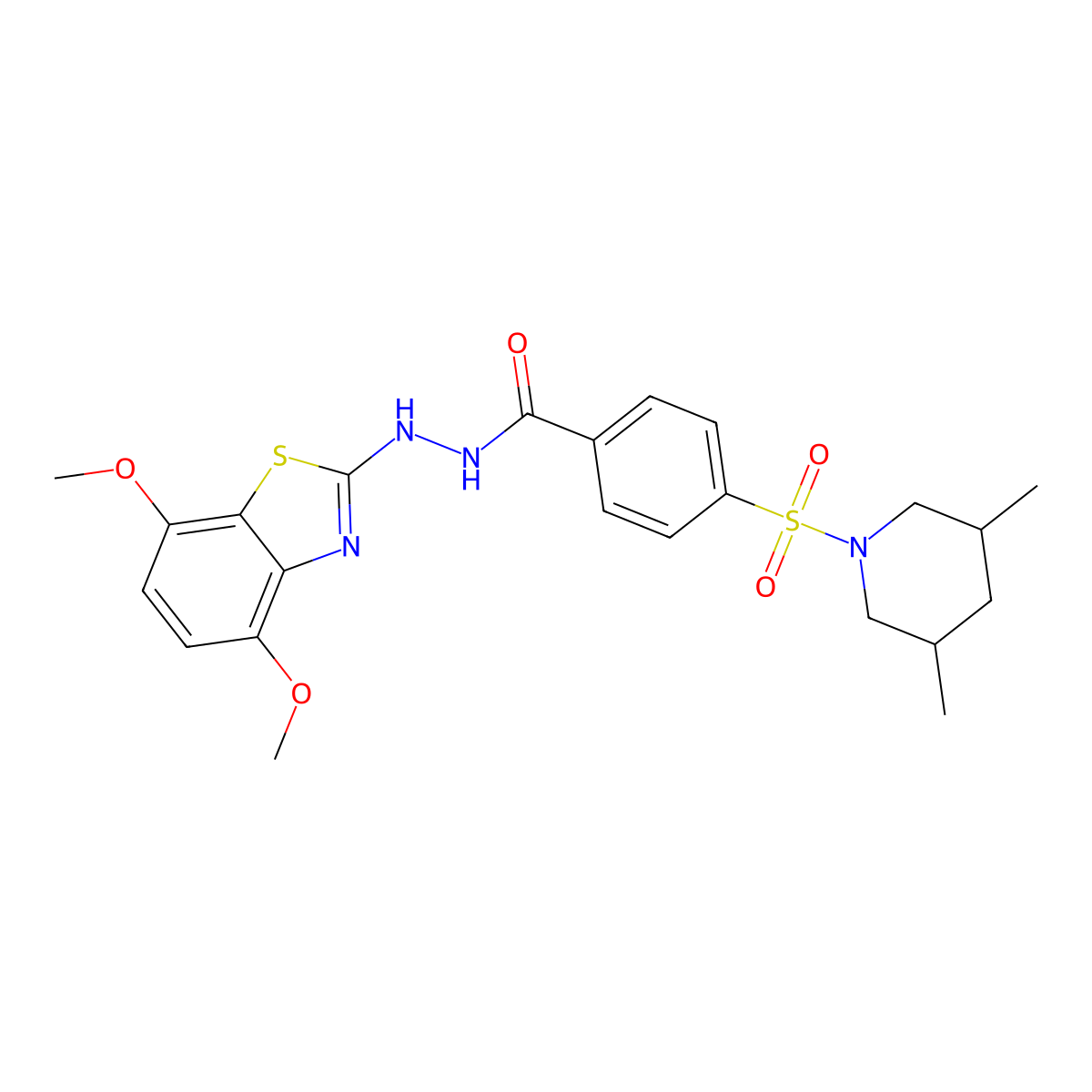 N'-(4,7-dimethoxybenzo[d]thiazol-2-yl)-4-((3,5-dimethylpiperidin-1-yl)sulfonyl)benzohydrazide molecular structure, CAS 851988-05-1
