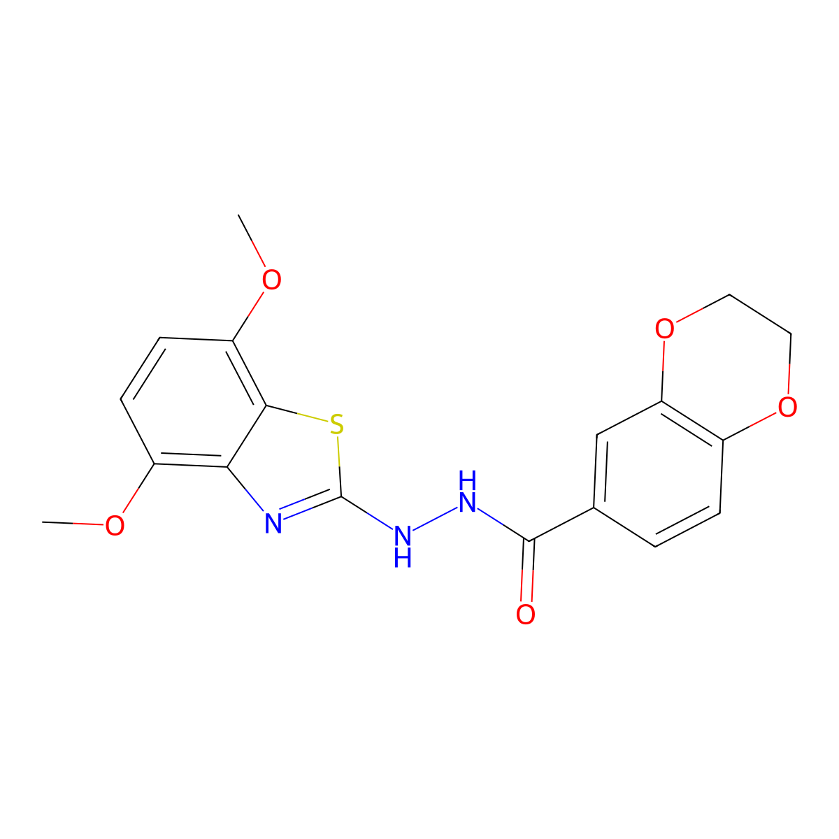 N'-(4,7-dimethoxy-1,3-benzothiazol-2-yl)-2,3-dihydro-1,4-benzodioxine-6-carbohydrazide molecular structure, CAS 851988-07-3