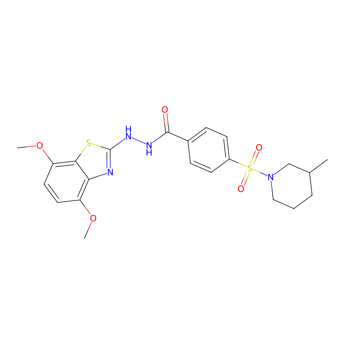 N'-(4,7-dimethoxybenzo[d]thiazol-2-yl)-4-((3-methylpiperidin-1-yl)sulfonyl)benzohydrazide molecular structure, CAS 851988-09-5