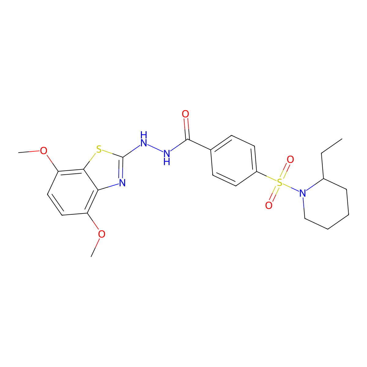 N'-(4,7-dimethoxybenzo[d]thiazol-2-yl)-4-((2-ethylpiperidin-1-yl)sulfonyl)benzohydrazide molecular structure, CAS 851988-14-2