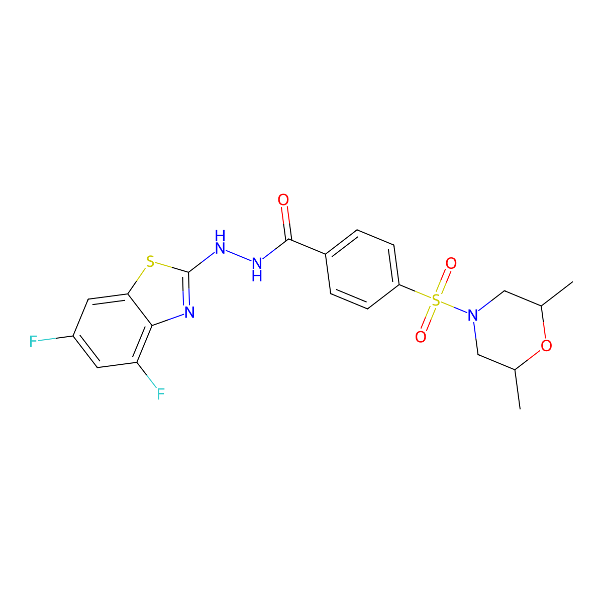 N'-(4,6-difluorobenzo[d]thiazol-2-yl)-4-((2,6-dimethylmorpholino)sulfonyl)benzohydrazide molecular structure, CAS 851988-31-3
