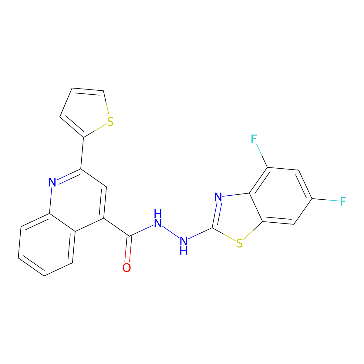 N'-(4,6-difluorobenzo[d]thiazol-2-yl)-2-(thiophen-2-yl)quinoline-4-carbohydrazide molecular structure, CAS 851988-32-4