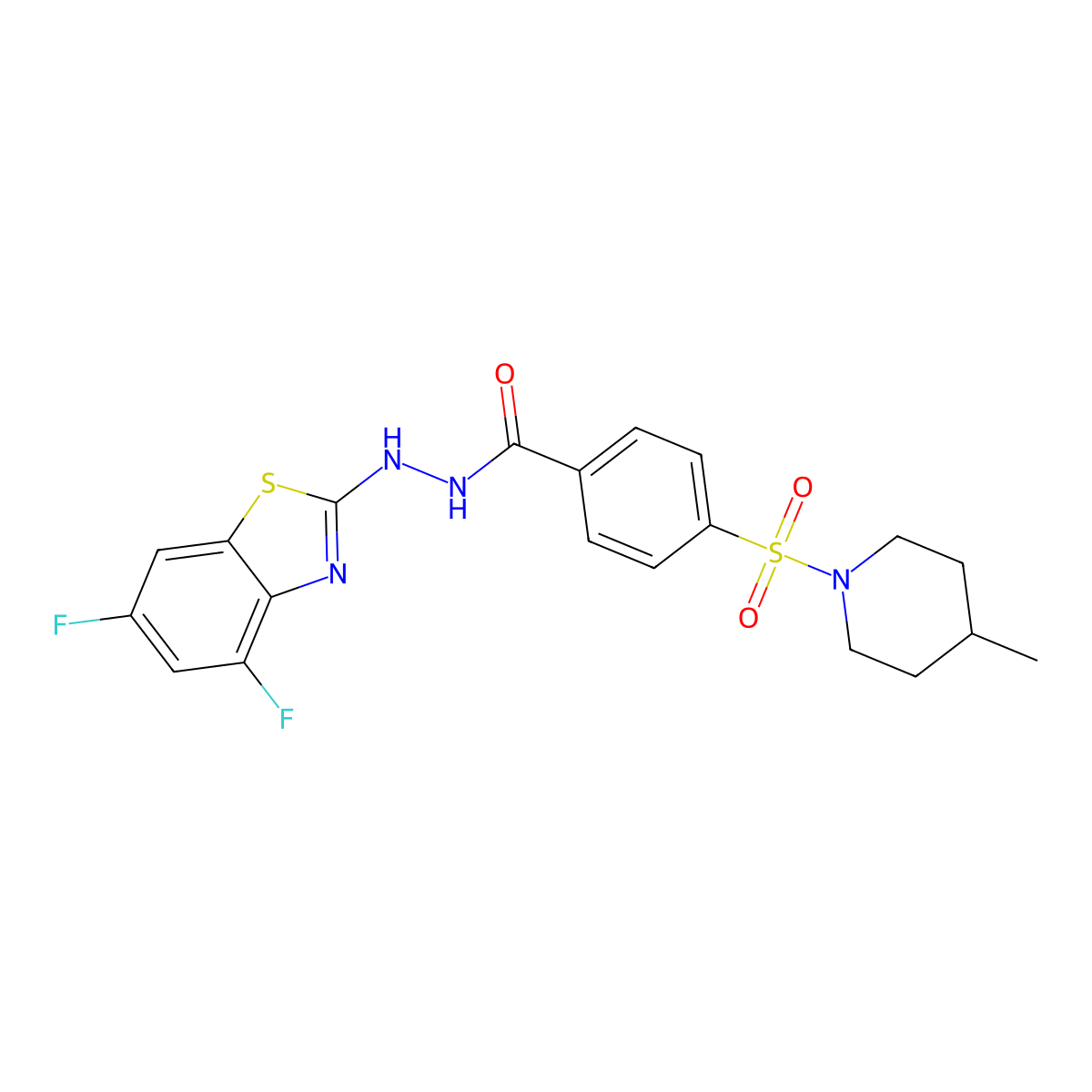N'-(4,6-difluorobenzo[d]thiazol-2-yl)-4-((4-methylpiperidin-1-yl)sulfonyl)benzohydrazide molecular structure, CAS 851988-40-4