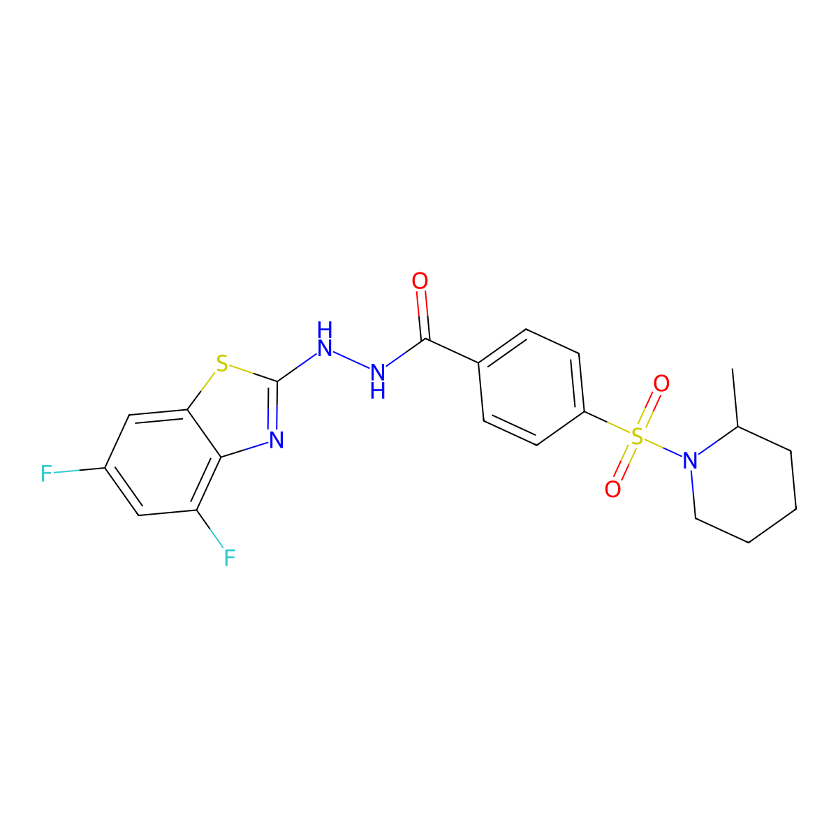 N'-(4,6-difluorobenzo[d]thiazol-2-yl)-4-((2-methylpiperidin-1-yl)sulfonyl)benzohydrazide molecular structure, CAS 851988-42-6