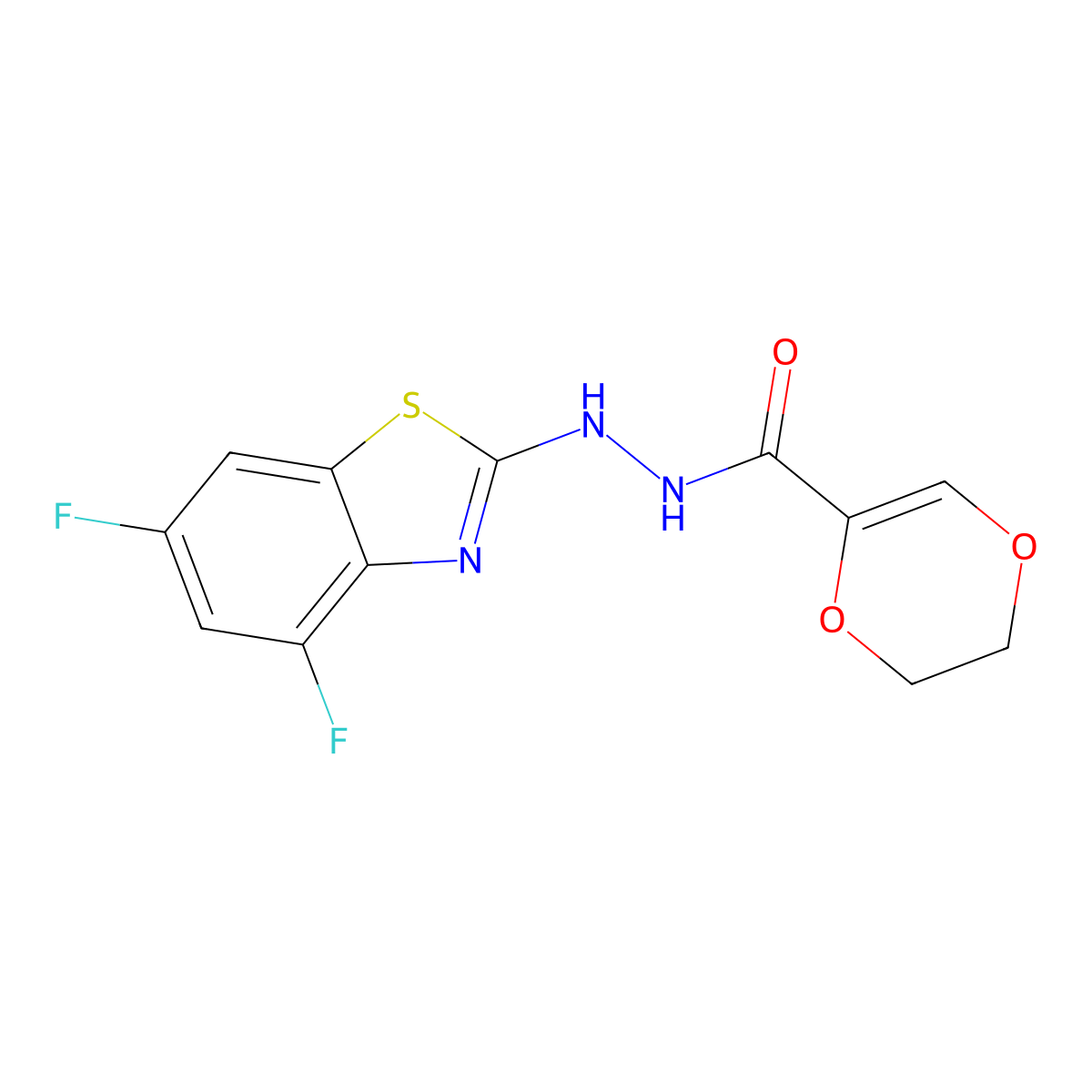 N'-(4,6-difluorobenzo[d]thiazol-2-yl)-5,6-dihydro-1,4-dioxine-2-carbohydrazide molecular structure, CAS 851988-49-3