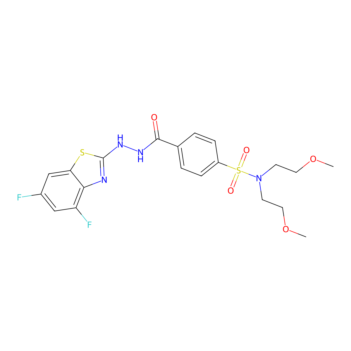 4-(2-(4,6-difluorobenzo[d]thiazol-2-yl)hydrazinecarbonyl)-N,N-bis(2-methoxyethyl)benzenesulfonamide molecular structure, CAS 851988-50-6