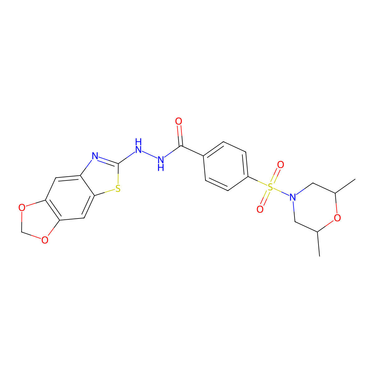 N'-([1,3]dioxolo[4',5':4,5]benzo[1,2-d]thiazol-6-yl)-4-((2,6-dimethylmorpholino)sulfonyl)benzohydrazide molecular structure, CAS 851988-60-8