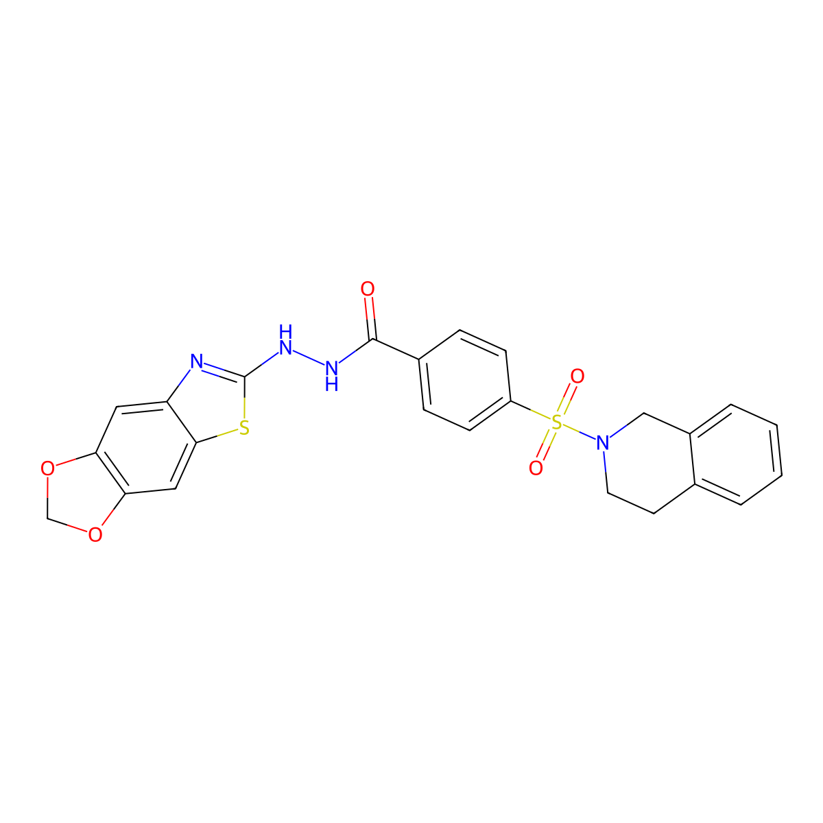 N'-{4,6-dioxa-10-thia-12-azatricyclo[7.3.0.0^{3,7}]dodeca-1(9),2,7,11-tetraen-11-yl}-4-(1,2,3,4-tetrahydroisoquinoline-2-sulfonyl)benzohydrazide molecular structure, CAS 851988-61-9