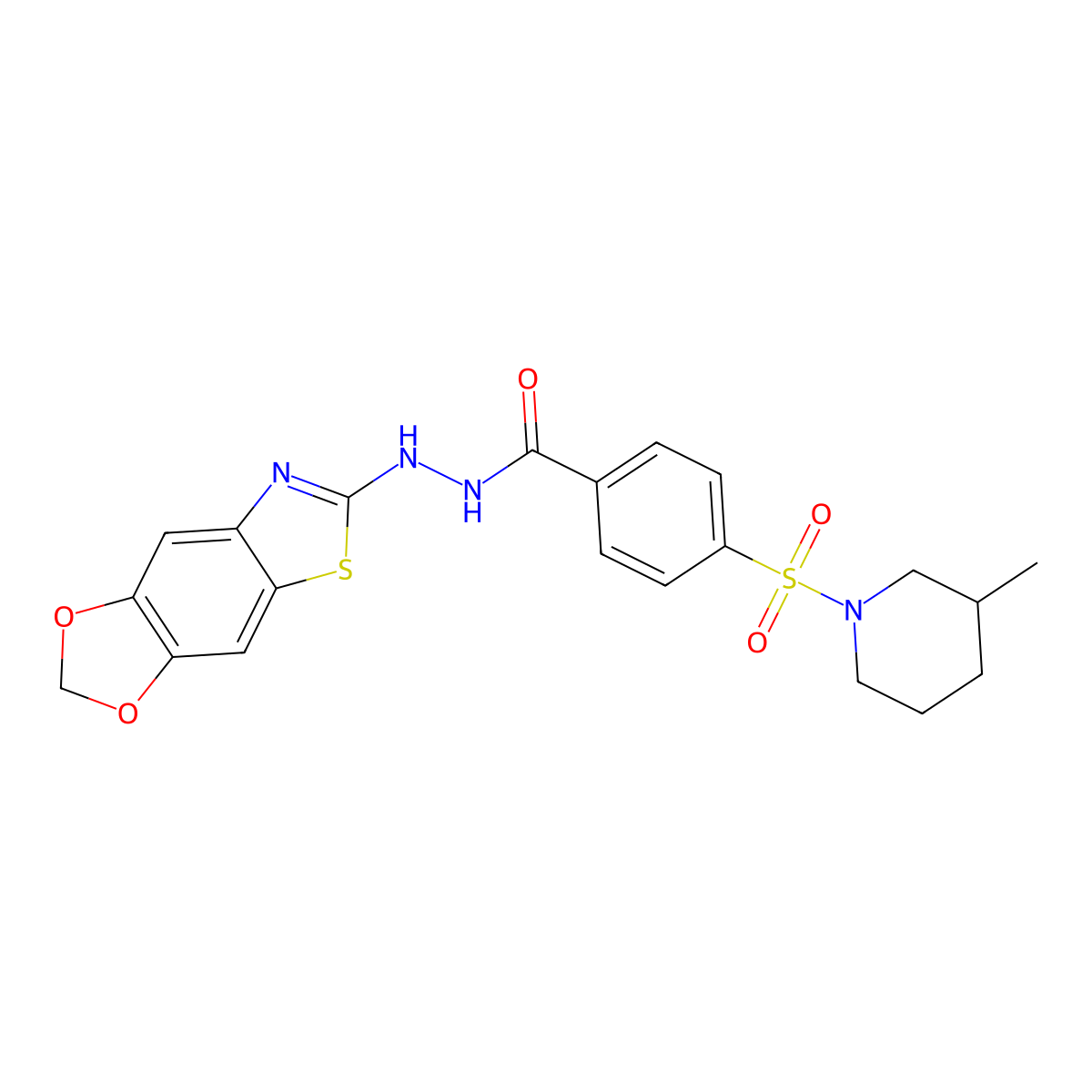 N'-{4,6-dioxa-10-thia-12-azatricyclo[7.3.0.0^{3,7}]dodeca-1(9),2,7,11-tetraen-11-yl}-4-[(3-methylpiperidin-1-yl)sulfonyl]benzohydrazide molecular structure, CAS 851988-62-0