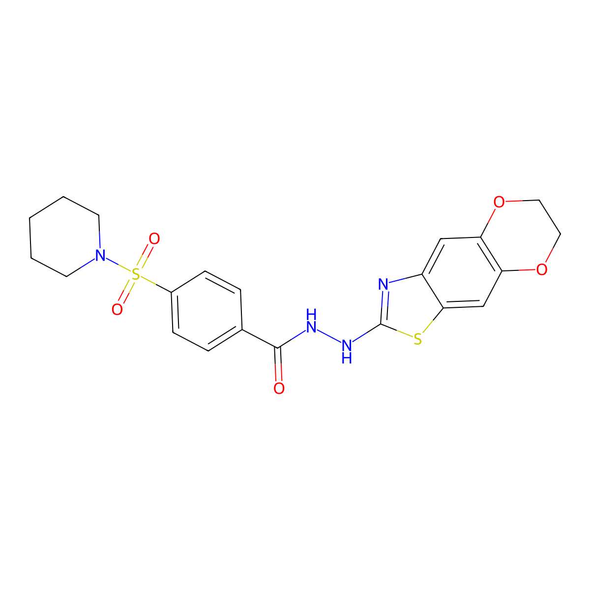 N'-(6,7-dihydro-[1,4]dioxino[2',3':4,5]benzo[1,2-d]thiazol-2-yl)-4-(piperidin-1-ylsulfonyl)benzohydrazide molecular structure, CAS 851988-65-3