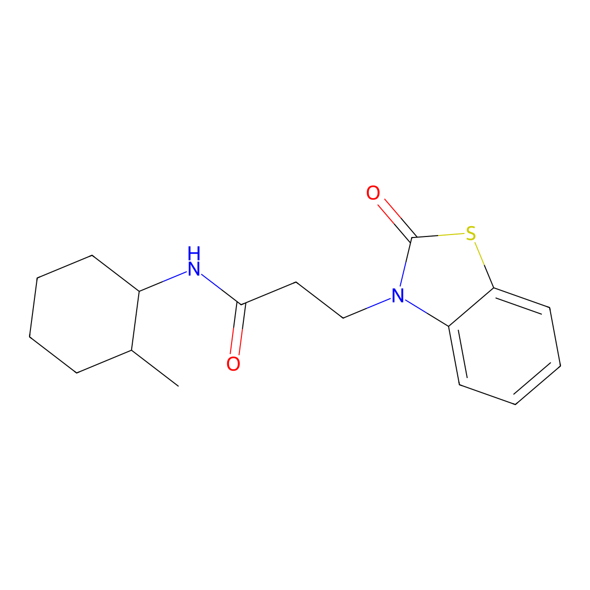 N-(2-methylcyclohexyl)-3-(2-oxo(3-hydrobenzothiazol-3-yl))propanamide molecular structure, CAS 851989-60-1