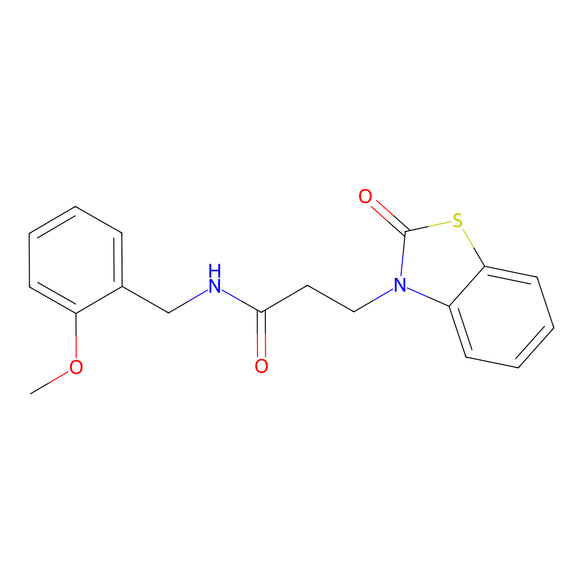 N-[(2-methoxyphenyl)methyl]-3-(2-oxo-1,3-benzothiazol-3-yl)propanamide molecular structure, CAS 851989-65-6
