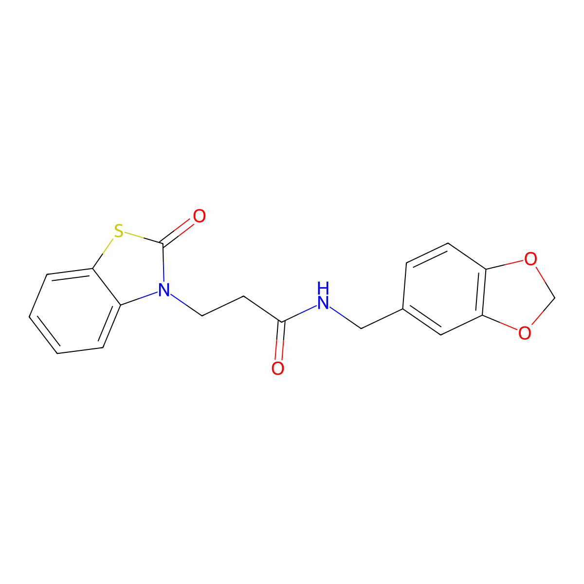 N-(1,3-benzodioxol-5-ylmethyl)-3-(2-oxo-1,3-benzothiazol-3(2H)-yl)propanamide molecular structure, CAS 851989-67-8