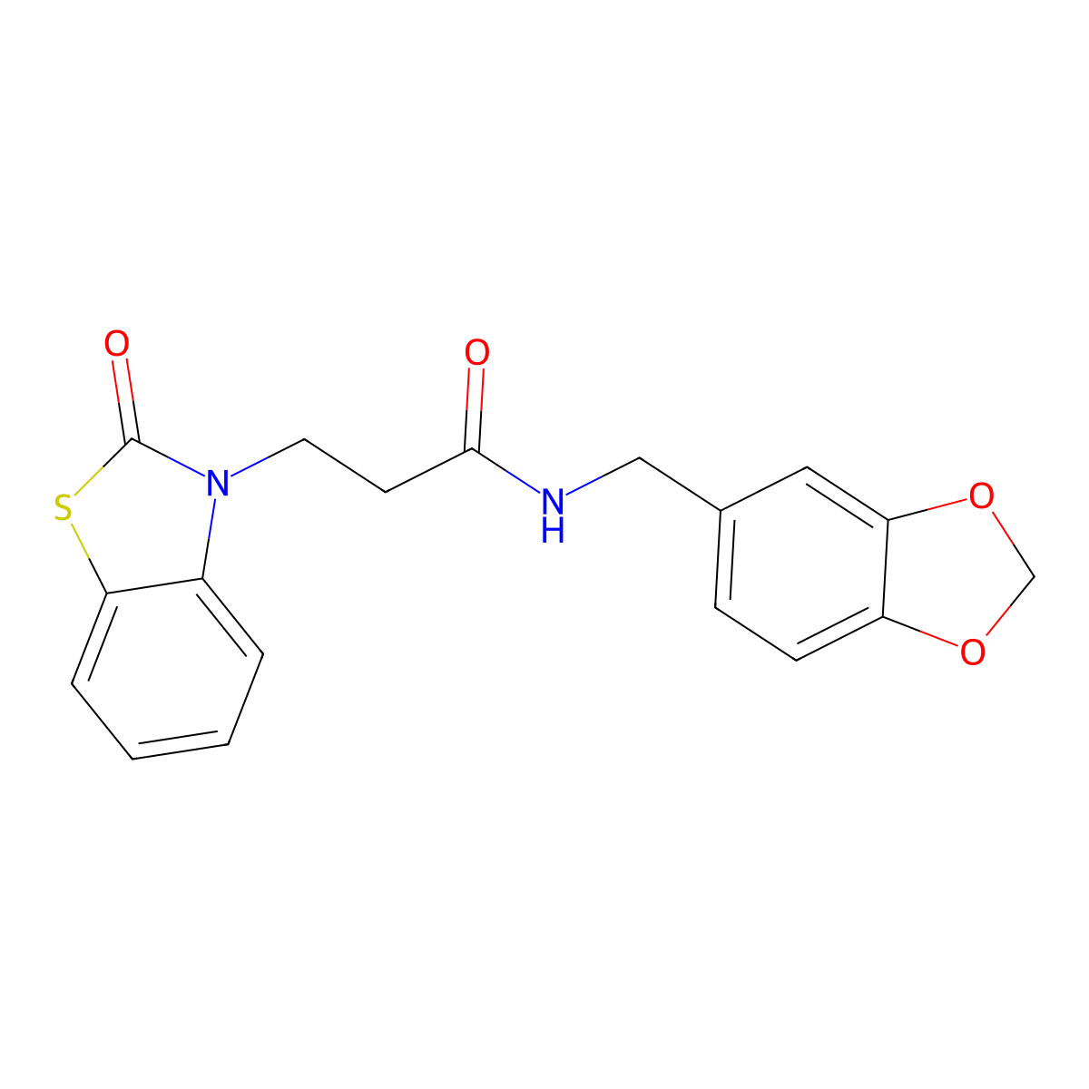 N-(1,3-benzodioxol-5-ylmethyl)-3-(2-oxo-1,3-benzothiazol-3(2H)-yl)propanamide molecular structure, CAS 851989-67-8
