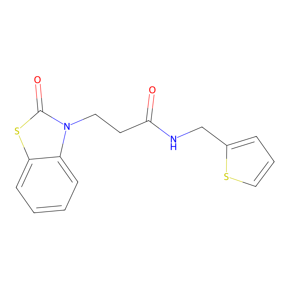 3-(2-oxobenzo[d]thiazol-3(2H)-yl)-N-(thiophen-2-ylmethyl)propanamide molecular structure, CAS 851989-71-4