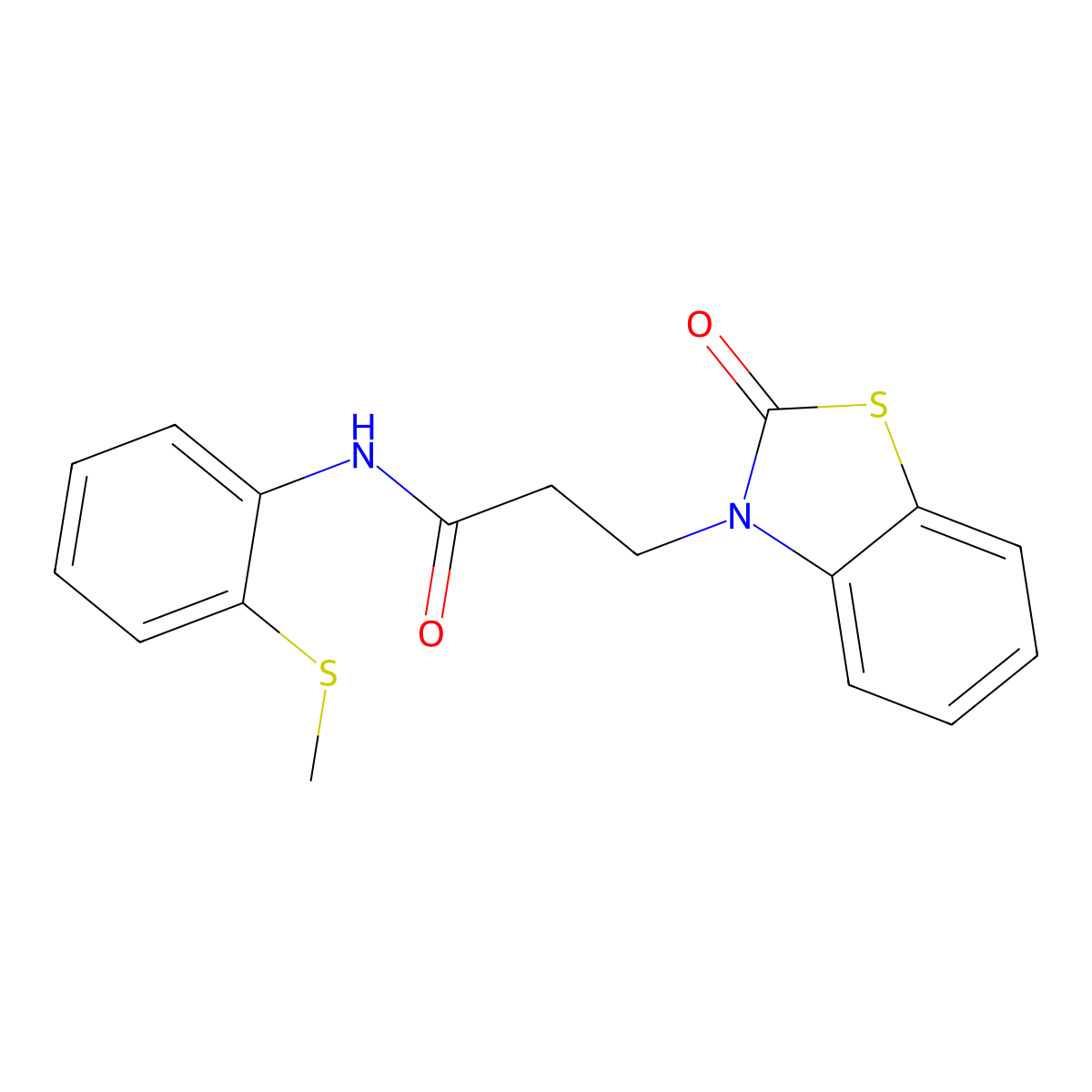 N-[2-(methylthio)phenyl]-3-(2-oxo-1,3-benzothiazol-3(2H)-yl)propanamide molecular structure, CAS 851989-97-4