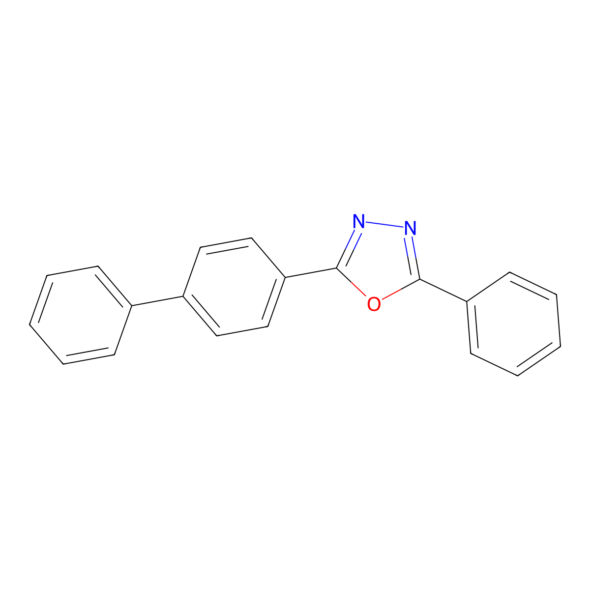 2-Biphenyl-4-yl-5-phenyl-1,3,4-oxadiazole molecular structure, CAS 852-38-0