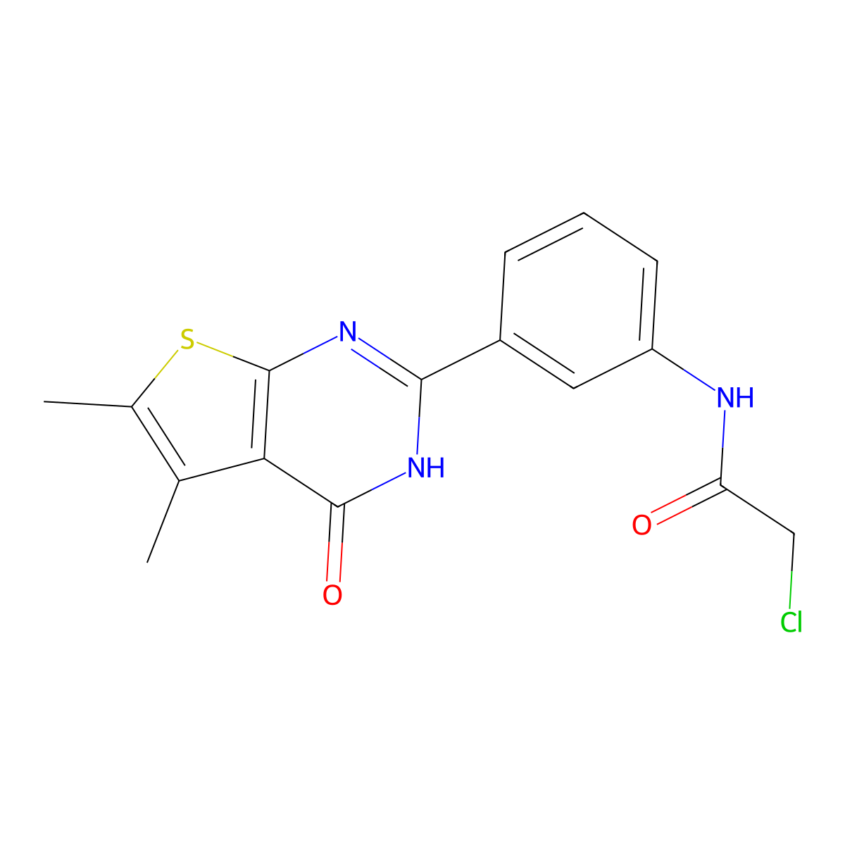 2-chloro-N-(3-{5,6-dimethyl-4-oxo-3H,4H-thieno[2,3-d]pyrimidin-2-yl}phenyl)acetamide molecular structure, CAS 852033-50-2